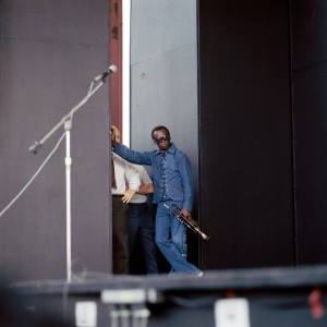 UNITED STATES - JULY 04:  NEWPORT JAZZ FESTIVAL  Photo of Miles DAVIS, posed, at side of stage  (Photo by David Redfern/Redferns)